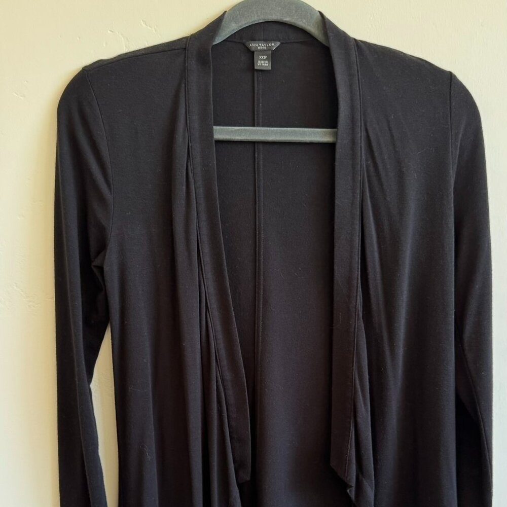 Ann Taylor Open Front Drape Cardigan | Black Lightweight | Size XXSP